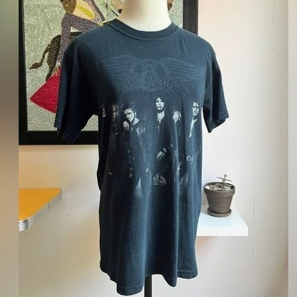 Vintage Y2K Aerosmith Band Tee | Faded Black Graphic | Size S
